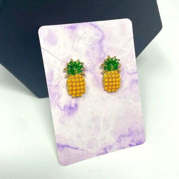 Yellow Pineapple Post Studs Earrings - Picture 4 of 6